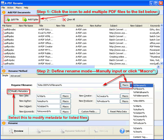 a-pdf rename add and method